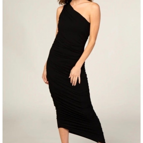 Pinkblush Maternity One Shoulder Ruched Midi Bodycon Dress- Small, Black - Picture 4 of 4